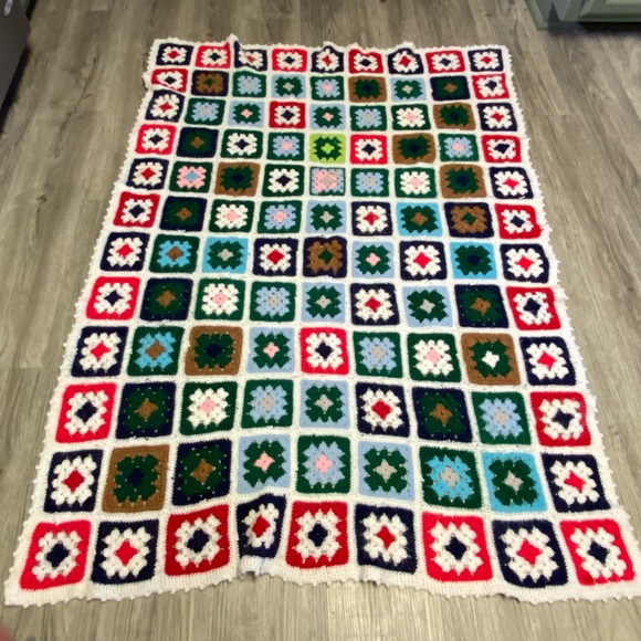 Other - Handmade Afghan Granny Square Crocheted Throw Blanket 55x 41 Multicolor Vintage